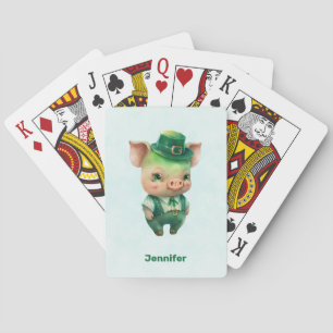 Cute Green Fairytale Pig in Fancy Attire Playing Cards