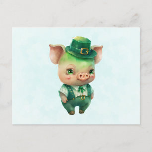 Cute Green Fairytale Pig in Fancy Attire Postcard