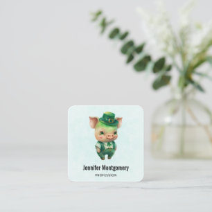 Cute Green Fairytale Pig in Fancy Attire Square Business Card