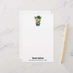 Cute Green Fairytale Pig in Fancy Attire Stationery