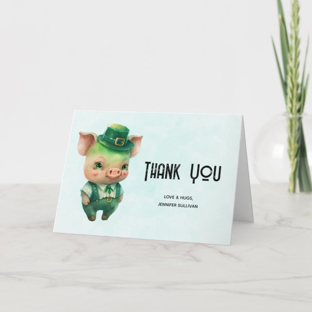 Cute Green Fairytale Pig in Fancy Attire Thank You Card (Front)