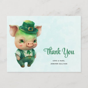 Cute Green Fairytale Pig in Fancy Attire Thank You Postcard