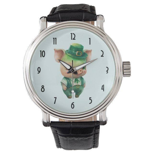 Cute Green Fairytale Pig in Fancy Attire Watch (Front)