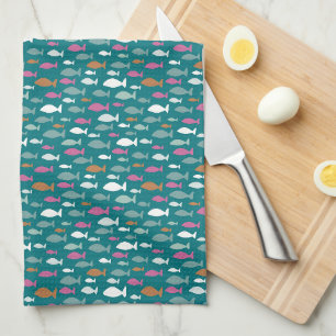 Cute green fish pattern tea towel