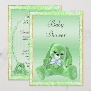 Cute Green Floppy Ears Bunny Baby Shower Invitation