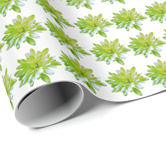Cute green floral green flower green daisy wrapping paper (Roll Corner)