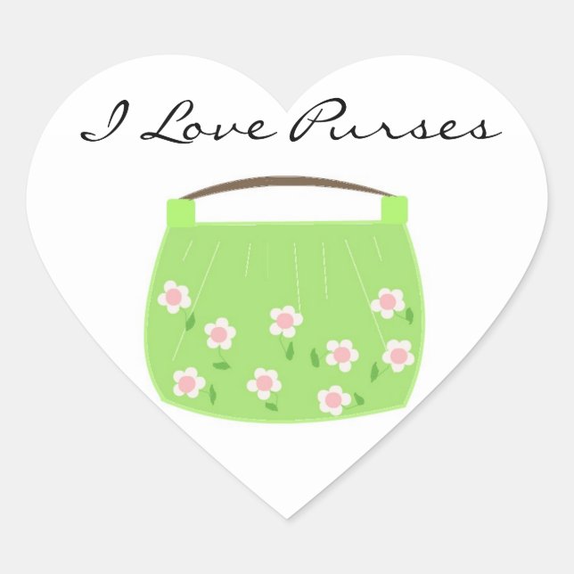 Cute Green Floral Purse Heart Sticker (Front)