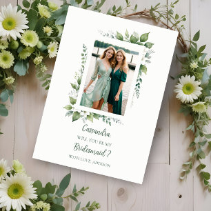 Cute Green Foliage Frame Bridesmaid Photo Proposal