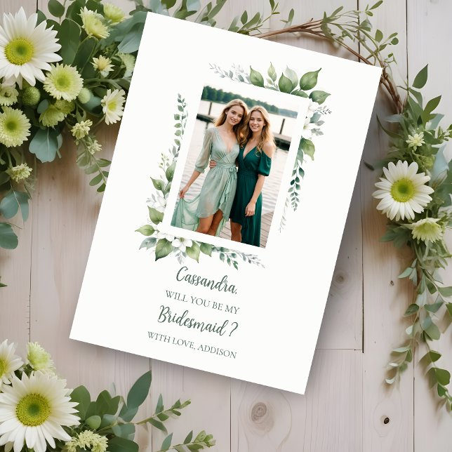 Cute Green Foliage Frame Bridesmaid Photo Proposal (Cherish Cute Green Foliage Frame Bridesmaid Photo Proposal Card.)