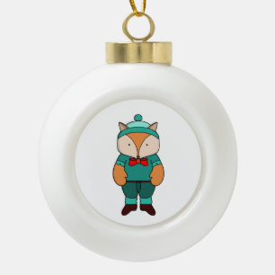 Cute green fox ceramic ball christmas ornament