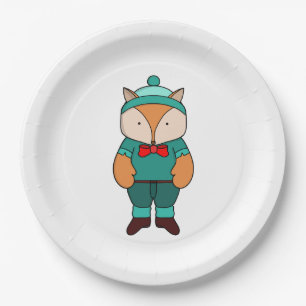 Cute green fox paper plate