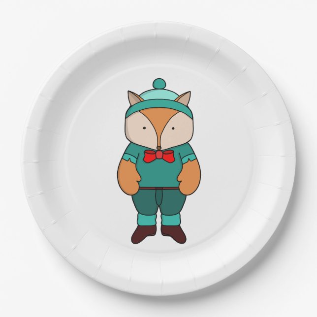 Cute green fox paper plate (Front)