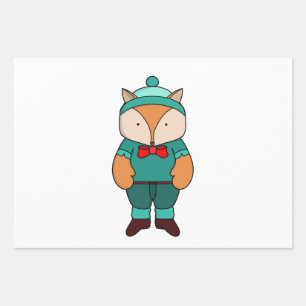 Cute green fox wrapping paper sheet