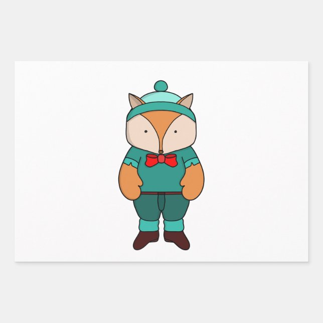 Cute green fox wrapping paper sheet (Front)