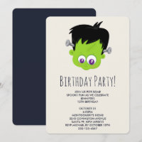 Cute Green Frankenstein Monster Face Birthday