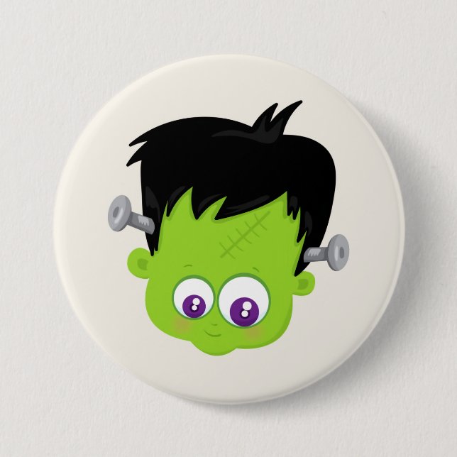 Cute Green Frankenstein Monster face Halloween 7.5 Cm Round Badge (Front)