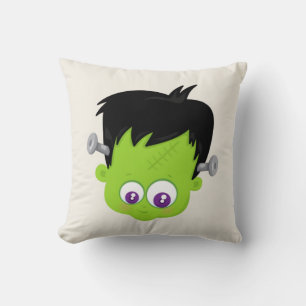 Cute Green Frankenstein Monster face Halloween Cushion