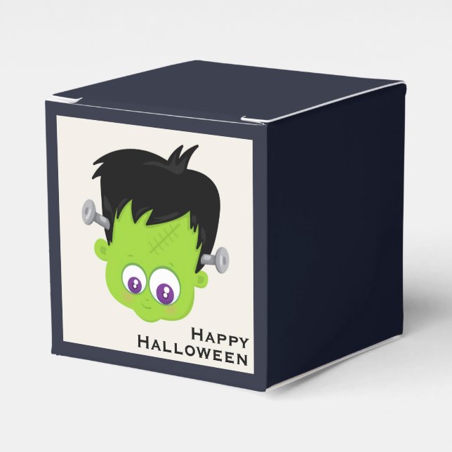 Cute Green Frankenstein Monster face Halloween Favour Box (Front Side)