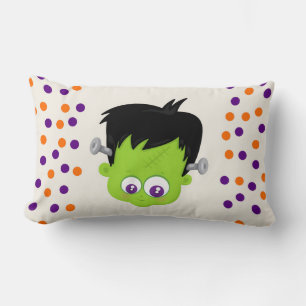 Cute Green Frankenstein Monster face Halloween Lumbar Cushion