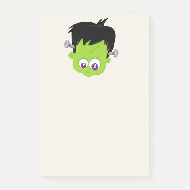 Cute Green Frankenstein Monster face Halloween Post-it Notes (Front)