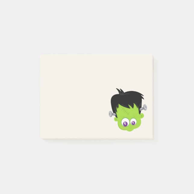 Cute Green Frankenstein Monster face Halloween Post-it Notes (Front)
