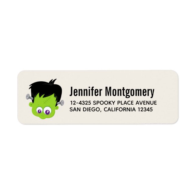 Cute Green Frankenstein Monster face Halloween Return Address Label (Front)