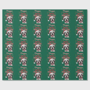 Cute Green French Bulldog Christmas Lights Wrapping Paper