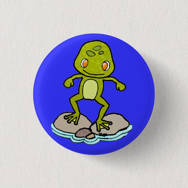Cute green frog 3 cm round badge (Front)