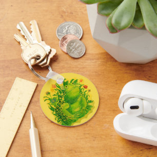 Cute Green Frog Artwork Painting Key Ring
