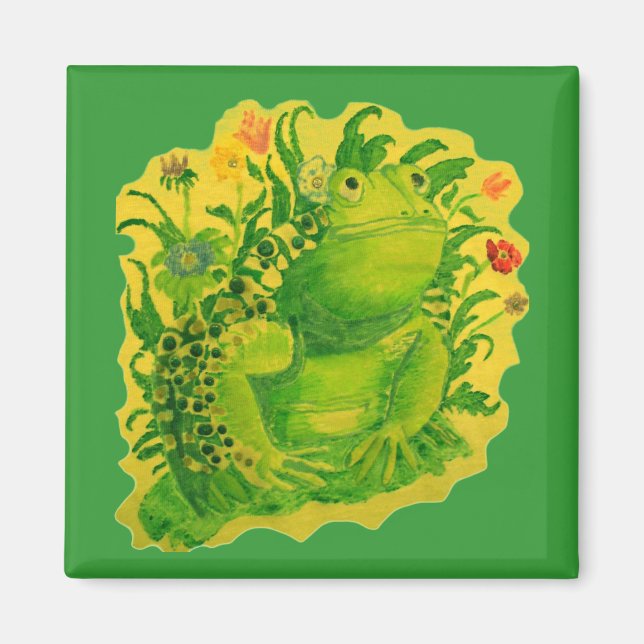Cute Green Frog Artwork Painting Magnet (Front)