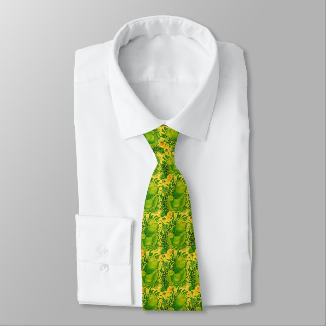 Cute Green Frog Artwork Painting Pattern Tie (Tied)