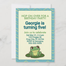 Cute Green Frog Birthday Party Invitation