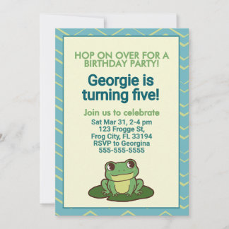 Cute Green Frog Birthday Party Invitation