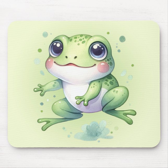 Cute Green Frog Cartoon Mouse Pad (Front)