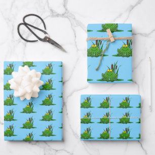 Cute Green Frog Design Wrapping Paper Sheet