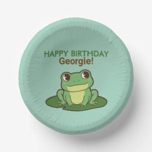 Cute Green Frog Happy Birthday Party Plate