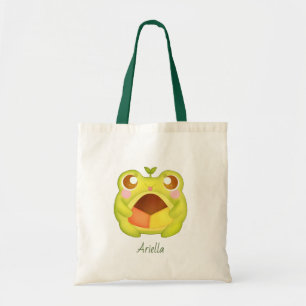 Cute Green Frog Holding Mexican Polvoron Cookie Tote Bag