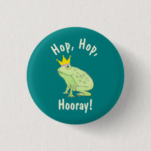 Cute Green Frog Hop Hop Hooray Party Favour 3 Cm Round Badge