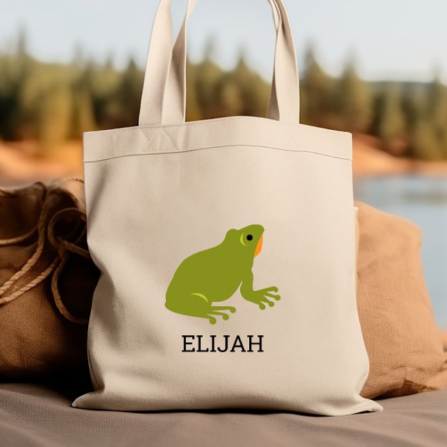 Cute Green Frog Kids' Personalised Tote Bag (Creator Uploaded)