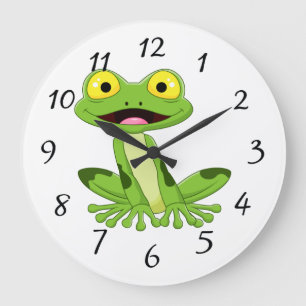 Cute green frog large clock