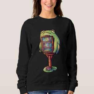 Cute Green Frog Library Reading Book Amine Lover M Sweatshirt