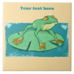 Cute green frog on a lily pad ceramic tile