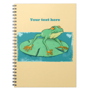 Cute green frog on a lily pad notebook