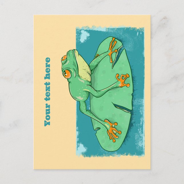 Cute green frog on a lily pad postcard (Front)