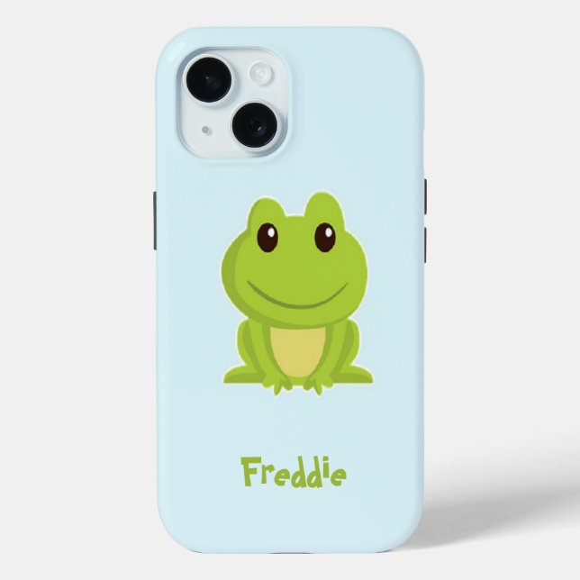 Cute green frog on blue  Case-Mate iPhone case (Back)