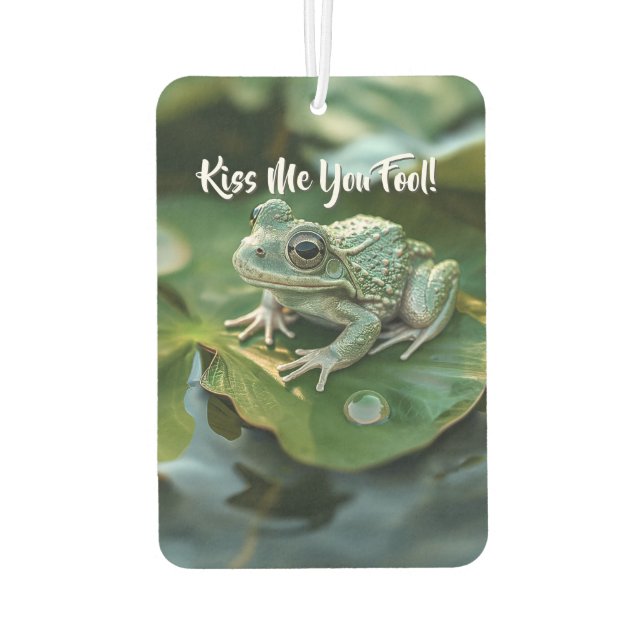 Cute Green Frog on Lily Pad in Pond Car Air Freshener (Back)