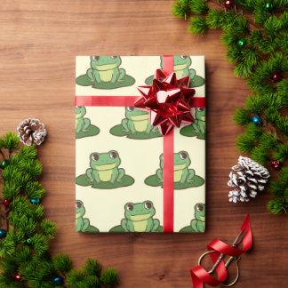 Cute Green Frog Party Wrapping Paper
