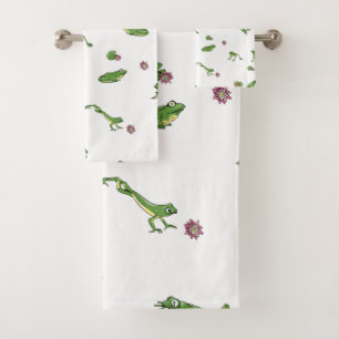 Cute green frog pattern bath towel set