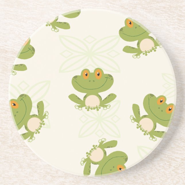 Cute Green Frog Pattern Coaster (Front)