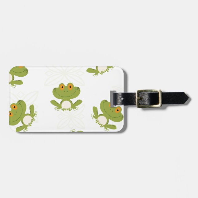 Cute Green Frog Pattern Luggage Tag (Front Horizontal)
